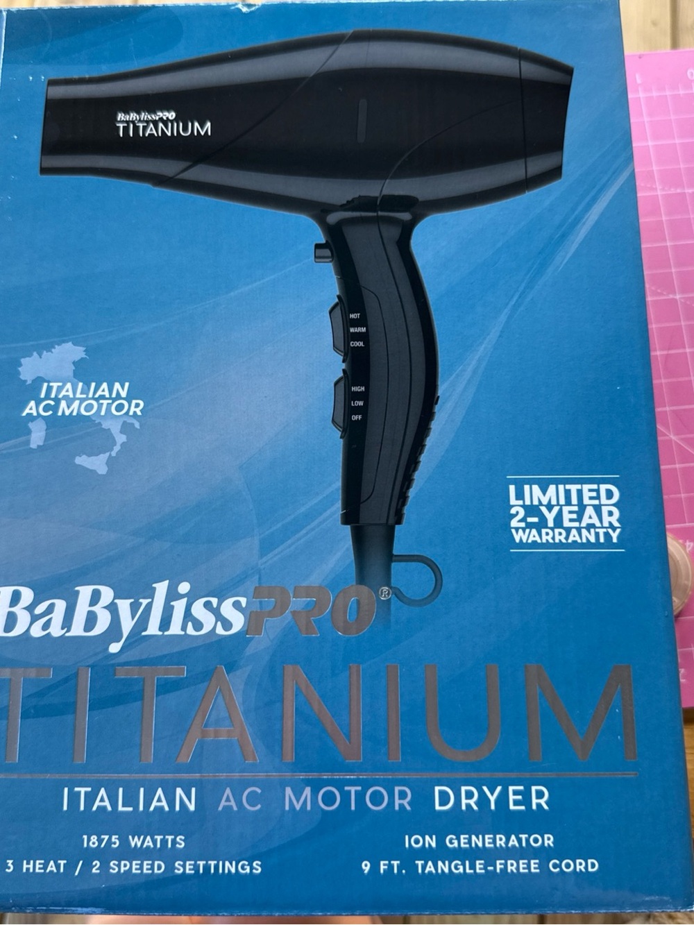 BaByliss PRO Titanium Hair Dryer in Black 1875 Watts 3 Heat 2 Speed New In Box